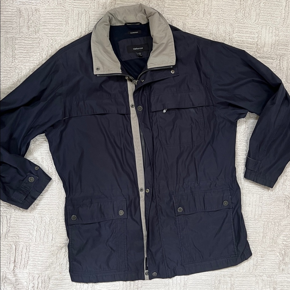 Claiborne Navy and Light Gray Men's Jacket Size 2XL